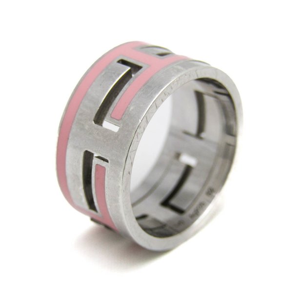 Hermes Move H Silver 925 Band Ring Pink,Silver - Picture 2 of 4